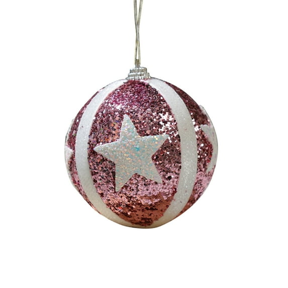 Wadada 1 Pcs Christmas Ball Ornaments Glitter Sequin Foam Ornaments Hanging Christmas Tree Ball Decorations Indoor Outdoor for Xmas Wedding Party Holiday Decor (Pink,3.54 Inch)
