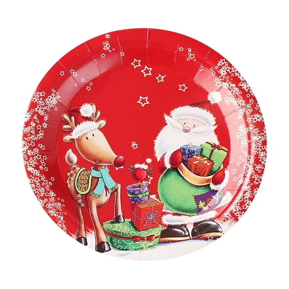 Wadada 10PCS Merry Christmas Paper Plates - 7Inch Winter Theme Dessert Plate for Cake Salad Fruit Cartoon Father Christmas Tableware Set Disposable Decoration Supplies for Winter, Christmas Party