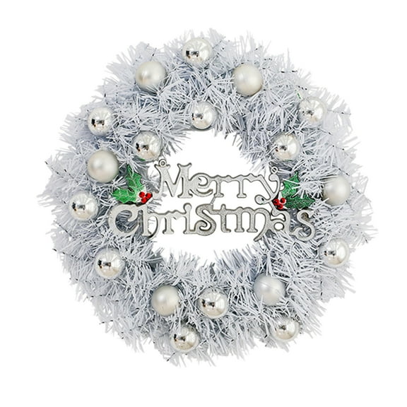 Wadada 12 Inch Pre-Lit Christmas Wreath for Front Door with Lights, Large Lighted Christmas Wreath with Champagne Silvery Xmas Balls for Fireplace Window Outdoor Table Centerpiece Home Decoration