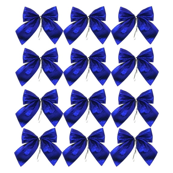 Wadada 12 Pieces Mini Blue Bows Ribbon Bows Christmas Tree 2 Inches Xmas Bow Knot Decoration for DIY Craft Gift Garland Velvet Boutique Home Fireplace Party Wedding Ornaments Hanging Decor