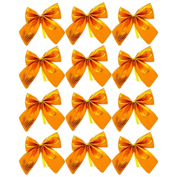 Wadada 12 Pieces Mini Orange Bows Ribbon Bows Christmas Tree 2 Inches Xmas Bow Knot Decoration for DIY Craft Gift Garland Velvet Boutique Home Fireplace Party Wedding Ornaments Hanging Decor