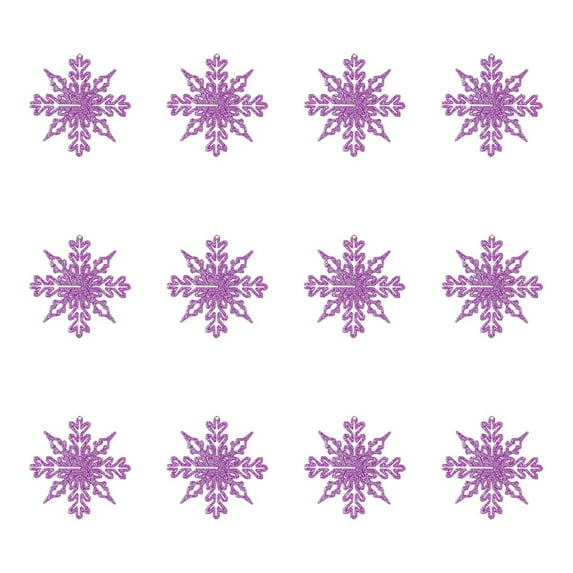 Wadada 12pcs Purple Snowflakes Ornaments-Christmas Tree Decor, Hanging Snowflake Decor for Christmas Tree Decor, Plastic Glitter Snow Flakes Ornaments for Christmas Indoor Winter Wonderland Decor