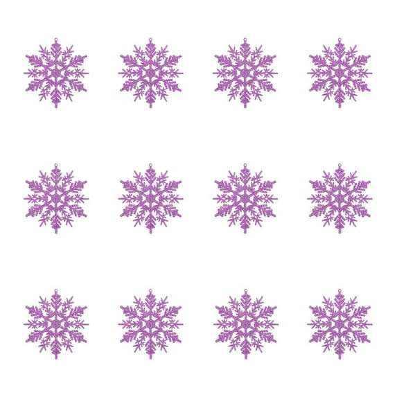 Wadada 12pcs Purple Snowflakes Ornaments-Christmas Tree Decor, Hanging Snowflake Decor for Christmas Tree Decor, Plastic Glitter Snow Flakes Ornaments for Christmas Indoor Winter Wonderland Decor