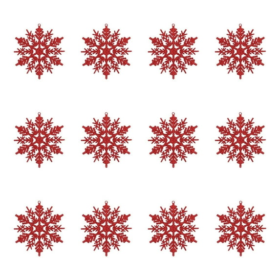 Wadada 12pcs Red Snowflakes Ornaments-Christmas Tree Decor, Hanging Snowflake Decor for Christmas Tree Decor, Plastic Glitter Snow Flakes Ornaments for Christmas Indoor Winter Wonderland Decor