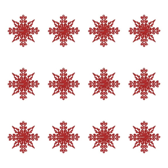 Wadada 12pcs Red Snowflakes Ornaments-Christmas Tree Decor, Hanging Snowflake Decor for Christmas Tree Decor, Plastic Glitter Snow Flakes Ornaments for Christmas Indoor Winter Wonderland Decor