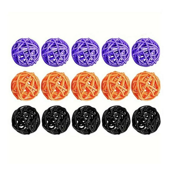Wadada 15 Pieces Wicker Rattan Balls Decorative Orbs for Bowl Centerpieces Christmas Vase Filler for Holiday Xmas Home Table Decor DIY Craft Aromatherapy Accessories, 1.1 Inch (Purple White Orange)