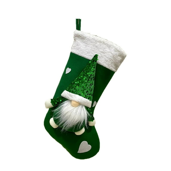 Wadada 18" Christmas Stockings,3D Large Gnomes Santa Christmas Stockings Personalized Soft Classic Green and White Fireplace Hanging for Gifts Family Holiday Xmas Party Decorations
