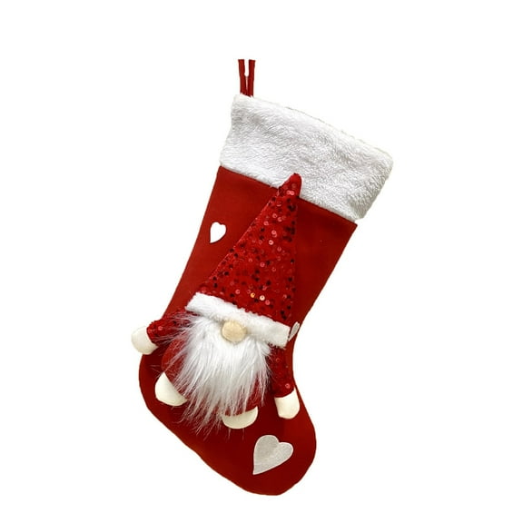 Wadada 18" Christmas Stockings,3D Large Gnomes Santa Christmas Stockings Personalized Soft Classic Red and White Fireplace Hanging for Gifts Family Holiday Xmas Party Decorations
