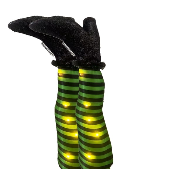 Wadada 18" Halloween Witch Leg Yard Stakes,Halloween Upside Down Witch Legs,Wicked Witch Legs,Hallween Outdoor Lawn Decorations,Halloween Haunted House Decor (Green, With Light)