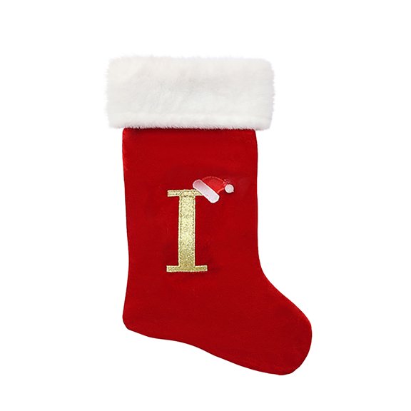 Wadada 18 Inch Large Monogram Stocking Red Christmas Initial Letter I Cable Knit Stockings with White Cuffs Cute Xmas Alphabet Decorations for Home Family Fireplace Hanging Gifts DIY Decor
