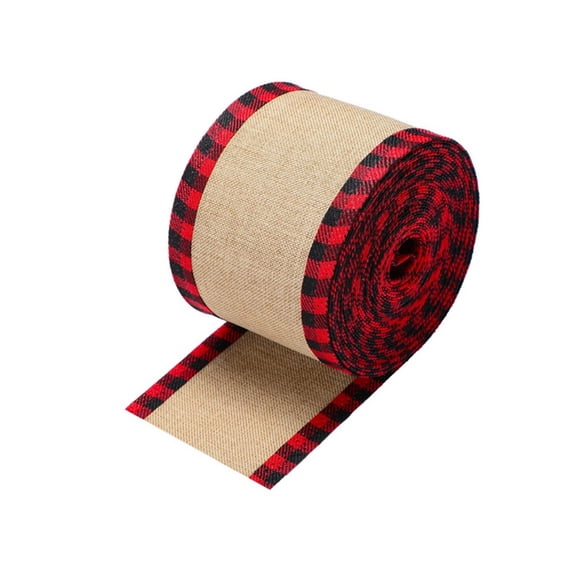 Wadada 18ft Christmas Buffalo Plaid Ribbons Burlap Wired Edge Plaid Ribbons Check Gingham Fabric Craft Ribbon for DIY Bows Wrapping Decoration, 6 Yards Long Each (Black-Red, 2.52 Inch Width,1PCS)