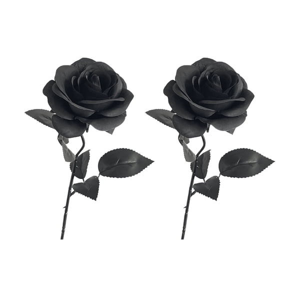 Wadada 2 pcs Black Roses Artificial Flowers with Stems, Faux Silk Flowers Bridal Gothic Wedding Bouquet, Realistic Blossom Flora for Home, Office, Hotel Decorations