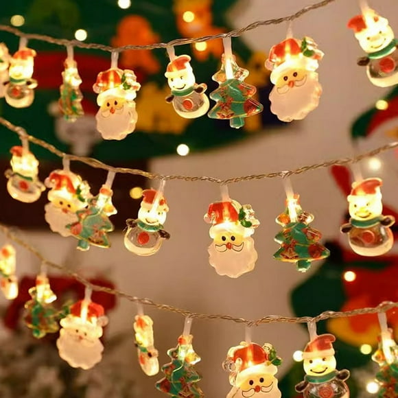 Wadada 20 FT Christmas LED String Light, 40 LED Battery Operated Christmas Garland with Remote Santa Claus Pine Tree Fairy String Lights for Indoor Outdoor Xmas Fireplace Mantel Decorations