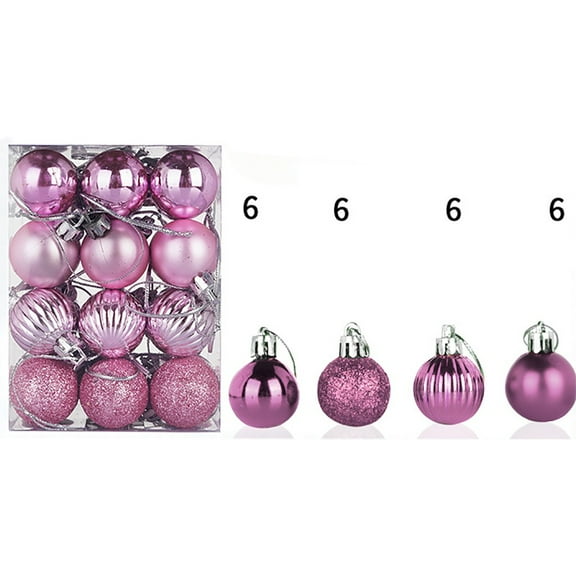 Wadada 24PCS Mini Pink Ornaments Christmas Balls Shatterproof Christmas Tree Ball Decorations 1.2" Plastic Glitter Decorative Hanging Balls for Xmas Tree Halloween Holiday Wedding Party Home Decor