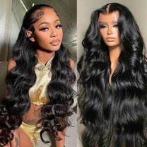 Wadada 26-28nch Lace Front Wigs With Large Curls Human Hair 180% Density Body Wave HD Lace Front Wigs Human Hair Pre Plucked Glueless Wigs Human Hair for Women With Baby Hai(B)