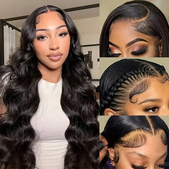 Wadada 28 inch Deep Wave Lace Front Wigs With Large Curls Human Hair 180% Density Body Wave HD Lace Front Wigs Human Hair Pre Plucked Glueless Wigs Human Hair for Women (C)