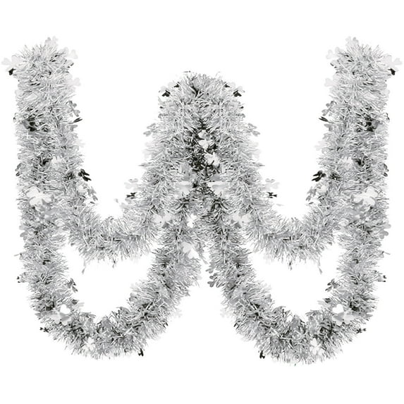Wadada 2Pcs Christmas Tinsel Garland Decoration Metallic Tinsel Twist Garland Halloween Christmas Tree Artificial Garland Hanging Christmas Garland for Birthday Party Ornament (6.5ft, Silver)