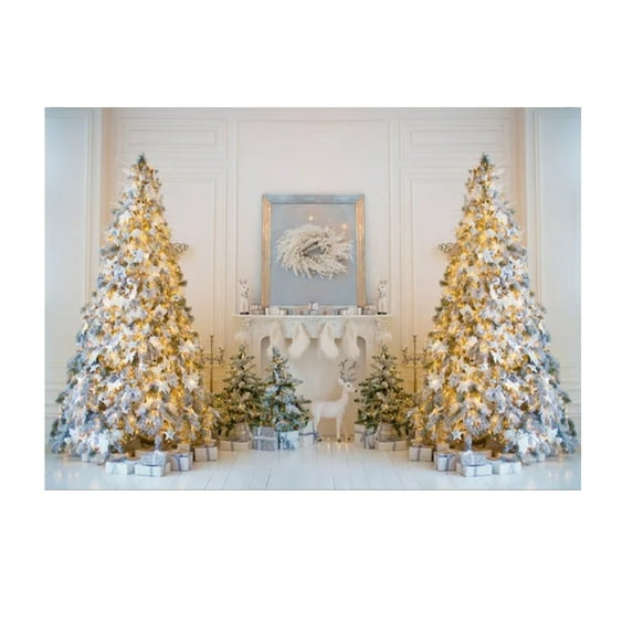 Wadada 3.2x5ft Christmas Backdrop Christmas Window Backdrop for Photography Winter Xmas Tree Snow Gift New Year Christmas Party Backdrops Xmas Night Family Party Background (White)