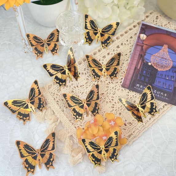 Wadada 3D Butterfly Wall Decor 12 PCS, Laser Butterfly Decorations for Birthday Party Cake Decorations, Removable Butterfly Wall Decor Stickers for Baby Shower Decals (Black and Yellow, 12PCS)