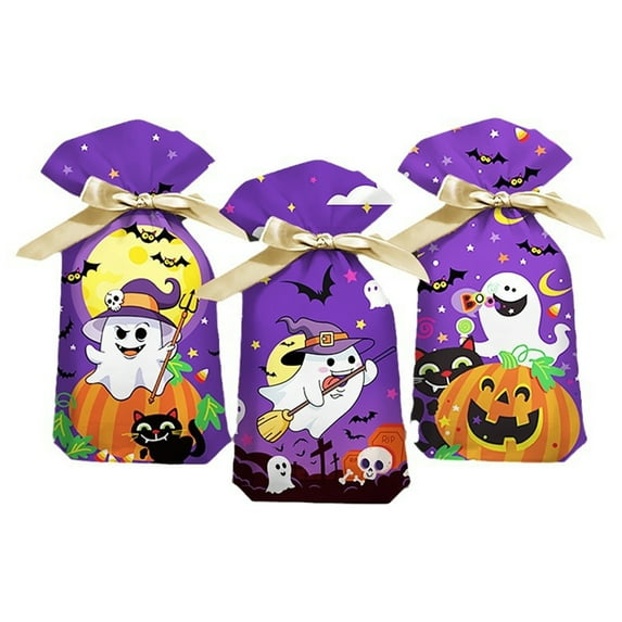 Wadada 3Pcs Halloween Goodie Bags - Happy Halloween Treat Bags Bulk, Plastic Halloween Drawstring Gift Goody Candy Cookies Party Favor Bags for Kids Trick or Treat Halloween Party Favors Supplies
