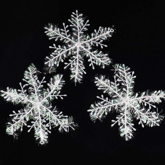 Wadada 3Pcs Plastic Snowflake Ornament Christmas Glitter Snowflake Hanging Christmas Tree Decorations with Silver Rope for Winter Decorations Tree Window Door Accessories (White)