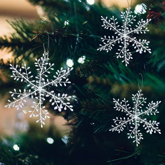 Wadada 3pcs White Snowflake Ornaments for Christmas Tree, Plastic Glitter Snowflakes Decorations, Christmas Snowflakes, Snowflake Christmas Ornaments, Snowflakes Ornaments for Tree
