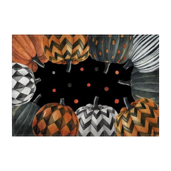 Wadada 4 Pcs Halloween Pumpkin Placemats 12 x 17 Inches Fall Pumpkin Plastic Place Mats Set of 4 Wipeable Pumpkin Table Vinyl Placemats for Dining Kitchen Indoor Outdoor Party Holiday Decoration