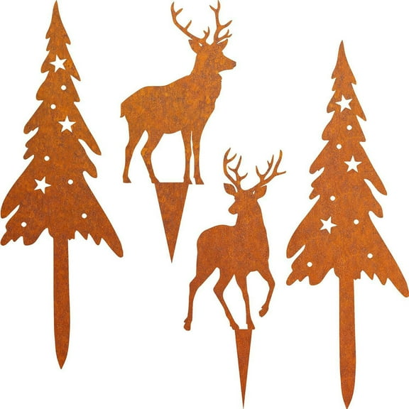 Wadada 4Pack Metal Christmas Stakes,Christmas Garden Decor,Mini Metal Christmas Yard Stakes Decor,Christmas Tree Elk Yard Signs with Stake,Cute Christmas Outdoor Decorations for Yard Lawn Garden