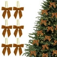 thumbnail image 1 of Wadada 6 Pcs Cozy 3.15 Inch Velvet Christmas Bows - Ideal for Christmas Tree Ornaments, Wreath Accents, Gift Wrapping, Garland, Stair Railings & Xmas Home Decor, Brown, 1 of 8