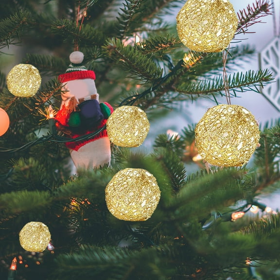 Wadada 6Pcs Gold Glitter Christmas Balls Ornaments for Christmas Tree Decoration, Hollow Iron Wire Ball Ornaments Shatterproof Hanging Ball for Xmas Tree Holiday Wreath Garland Party Home Decor