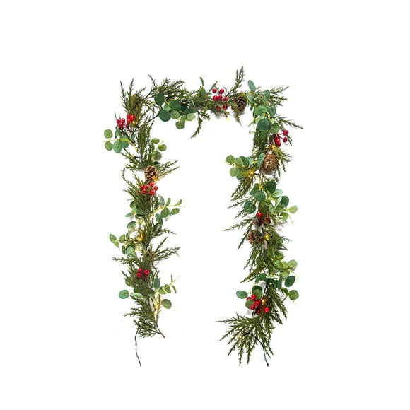 Wadada 6ft Prelit Artificial Eucalyptus Christmas Garland, Multi-Color Lights/Battery Operated, Lighted Faux Silver Dollar Garland for Mantle Table Stairs Railing Xmas Indoor Outdoor Decoration