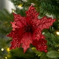 thumbnail image 1 of Wadada 7.8" Christmas Glitter Flowers Artificial Velvet White Magnolia Flowers, Poinsettia Stems Floral Picks Ornaments for Xmas Tree New Year Party Home Office Wedding DIY Crafts Wreath Decor, 1 of 6