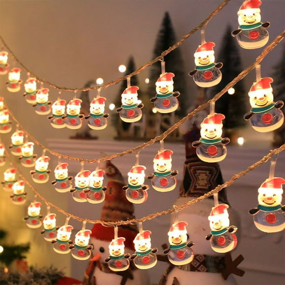Wadada 9.8 FT Christmas LED String Light, 30 LED Battery Operated Christmas Garland with Snowman Claus Pine Tree Fairy String Lights for Indoor Outdoor Xmas Fireplace Mantel Decorations (Snowman)