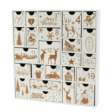 Wadada Advent Calendar, 11.8 Inch Christmas Wooden Advent Calendar with 24 Large Drawers, Christmas Countdown Calendar 2024, Premium Wood Hand Painted Refillable Advent Cute Holiday Decoration