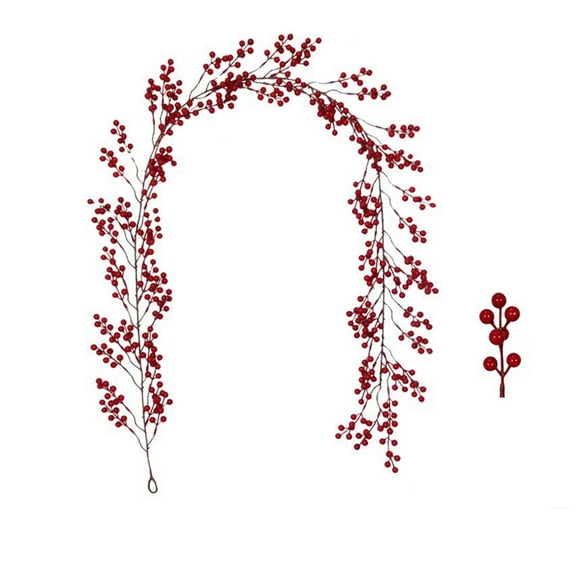 Wadada Artificial Hanging Willow Vines with Red Berry Christmas Garland 6FT Faux Hanging Willow Leaf Ivy Red Berries Greenery Rattan Christmas Wedding Party Wall Home Winter Indoor Outdoor Decor
