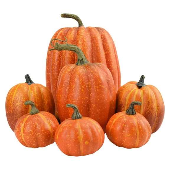 Wadada Artificial Pumpkins Bulk 7Pcs Assorted Sizes Harvest Lifelike Pumpkin Fake Foam Pumpkin for Fall Autumn Halloween Home Party Thanksgiving Party Holiday Decor Dark (Orange)