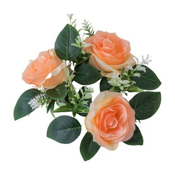 Wadada Artificial Rose Candle Rings Wreaths Floral Decor for Candles Fake Small Candle Flower Ring Wreath Candle Holder Wedding Centerpieces for Tables Party Valentine Day Decoration (Orange)