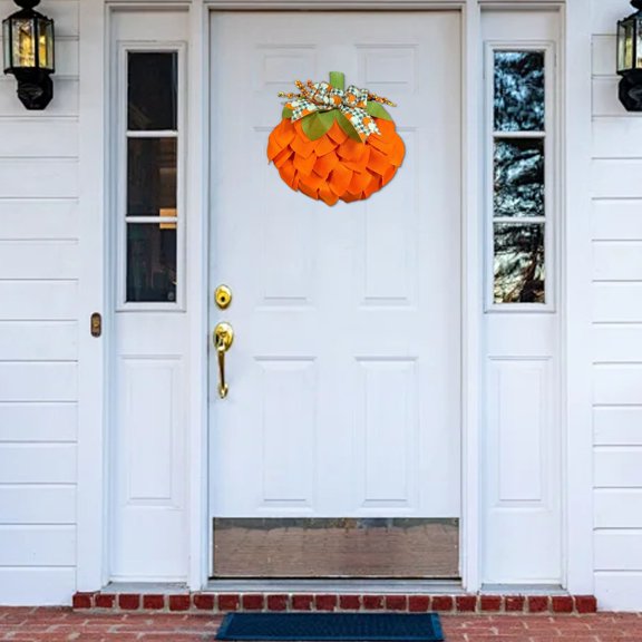 Wadada Autumn Pumpkin Wreath with Bows and Berries - Front Door Fall Decorations for Home Porch - Burlap Pumpkin Garland for Autumn Fall Halloween Christmas Thanksgiving Wall Decor