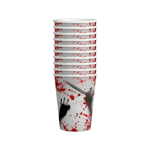 Wadada Blood Print Halloween Party Plastic Cups, Set of 10, 10 oz Halloween Disposable Cups, Halloween Party Supplies and Drinking Decorations, For Juice, Soda, Punch, and More