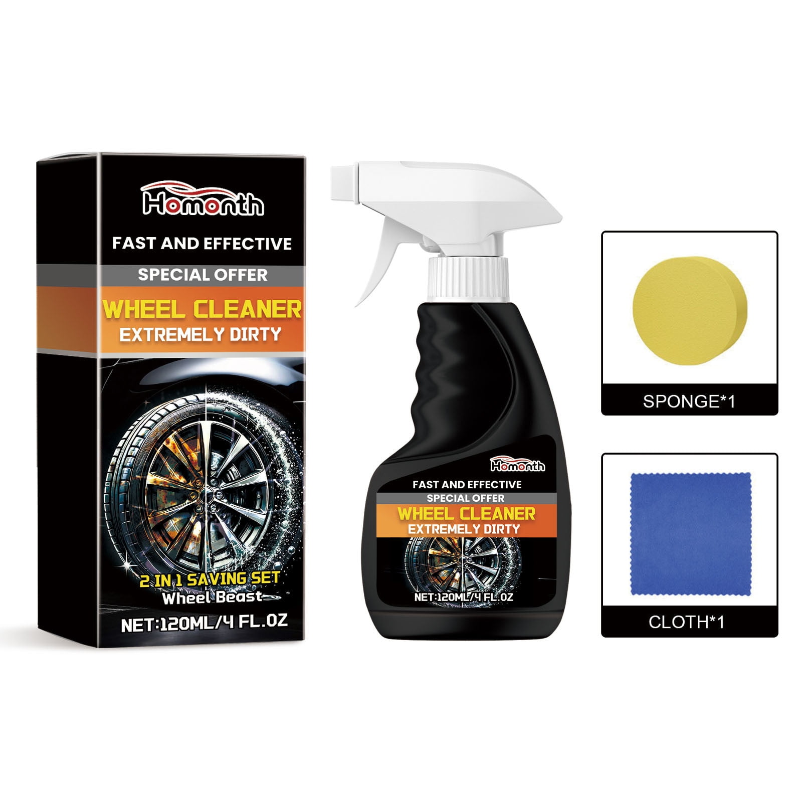 Wadada Brake Bomber Cleaner Powerful Wheel Cleaner, Retread Car Wheel Care Cleaner, Perfect for Cleaning Wheels and Tires, Safe on Alloy, Chrome, and Painted Wheels, 120ml (1pcs)