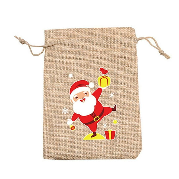 Wadada Burlap Christmas Gift Bags with Drawstring, 5.5in 3D Doll Christmas Goody Gift Bags Small Xmas Candy Bags, Linen Treat Bags Christmas Gift Wrapping Bags Holiday Party Favors Decor Santa Sacks