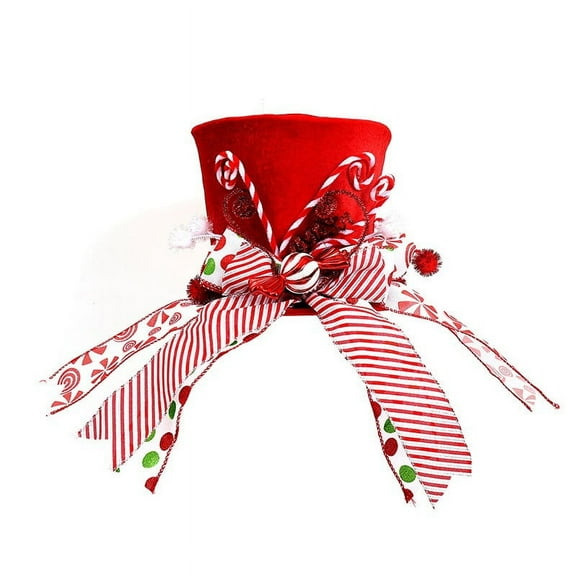 Wadada Candy Christmas Tree Topper - Large Red Tree Topper Hat with Candy Peppermint Bows Ribbon Ornament, Top Hat Christmas Tree Topper for Home Office Holiday Tree Decoration Xmas Gift