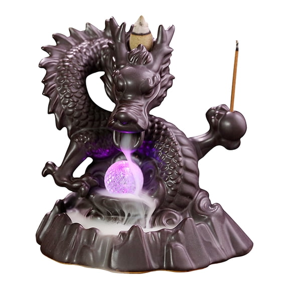 Wadada Ceramic Backflow Incense Burner, Waterfall Backflow Incense Holder LED Light, Aromatcherapy Ornamen, Dragon & Buddha Statue for Spa Office Bedroom Yoga (Buddha Statue Dragon)