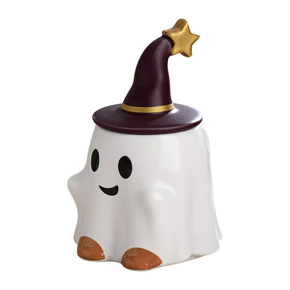 Wadada Ceramic Ghost Mug, Halloween Cute Ghostface CoffeeMug, Novelty Ceramic Coffee Cup with Handle, Perfect for Halloween Decor and Best Gifts for Coffee Lover (Ghost Cup with Lid)