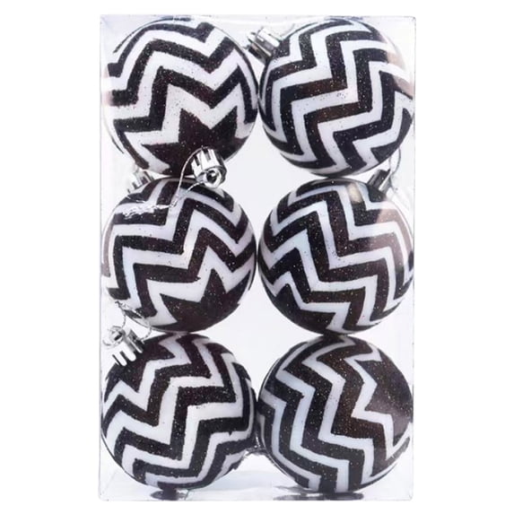 Wadada Christmas Ball Ornaments Set, 6pcs Black and White Shatterproof Christmas Tree Decorations, 2.36 Inch Modern Boho Decorative Hanging Ornaments Bulk for Xmas Holiday Party Decor