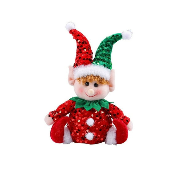 Wadada Christmas Elf Decorations Dolls Mini Plush Figurines Packed in Box Soft Stuffed Holiday Ornaments Cute Christmas Elf Sitting Doll Window Ornaments Sequined Hat Doll Decoration