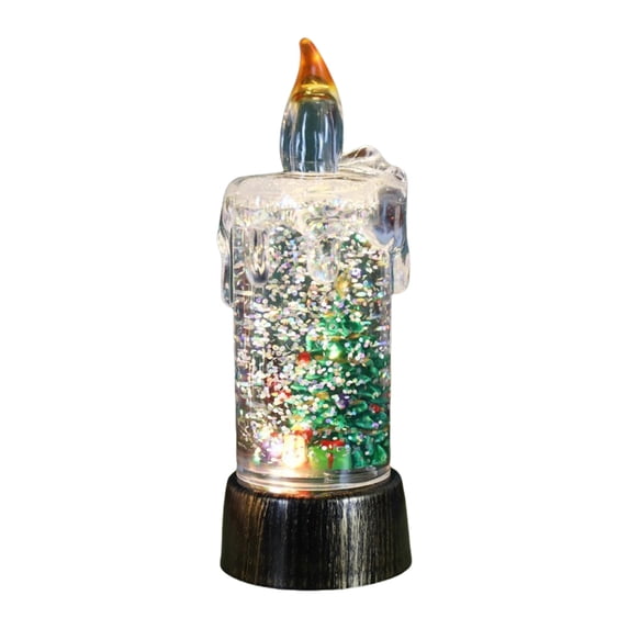 Wadada Christmas Flameless Candle Snow Globe Battery Operated, 5 Inches Swirling Water Glittering Lighted Snow Globe Candlestick Thanksgiving Christmas Decoration (Christmas Tree)