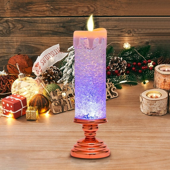 Wadada Christmas Flameless Candles LED Flameless Glitter Candle Color Changing LED Water Candle Christmas Candle Realistic Dancing Flickering Wick Desk Table Light Lamp Christmas Decoration (11"x3")