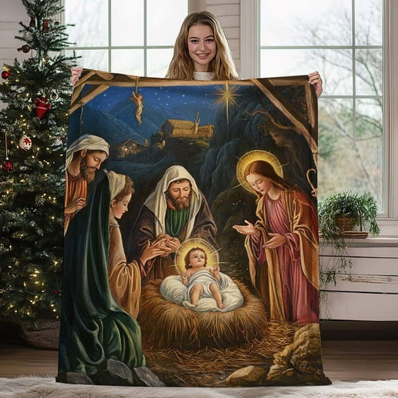 Wadada Christmas Jesus Throw Blanket Christian Gifts for Women 39 x 27 Christmas Flannel Blanket Religious Warm Throw Blanket Printed Cozy Throws for Winter Bedding Couch Gifts for Women (Jesus)