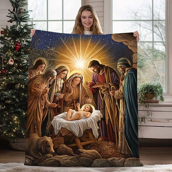 Wadada Christmas Jesus Throw Blanket Christian Gifts for Women 39 x 27 Christmas Flannel Blanket Religious Warm Throw Blanket Printed Cozy Throws for Winter Bedding Couch Gifts for Women (Jesus)